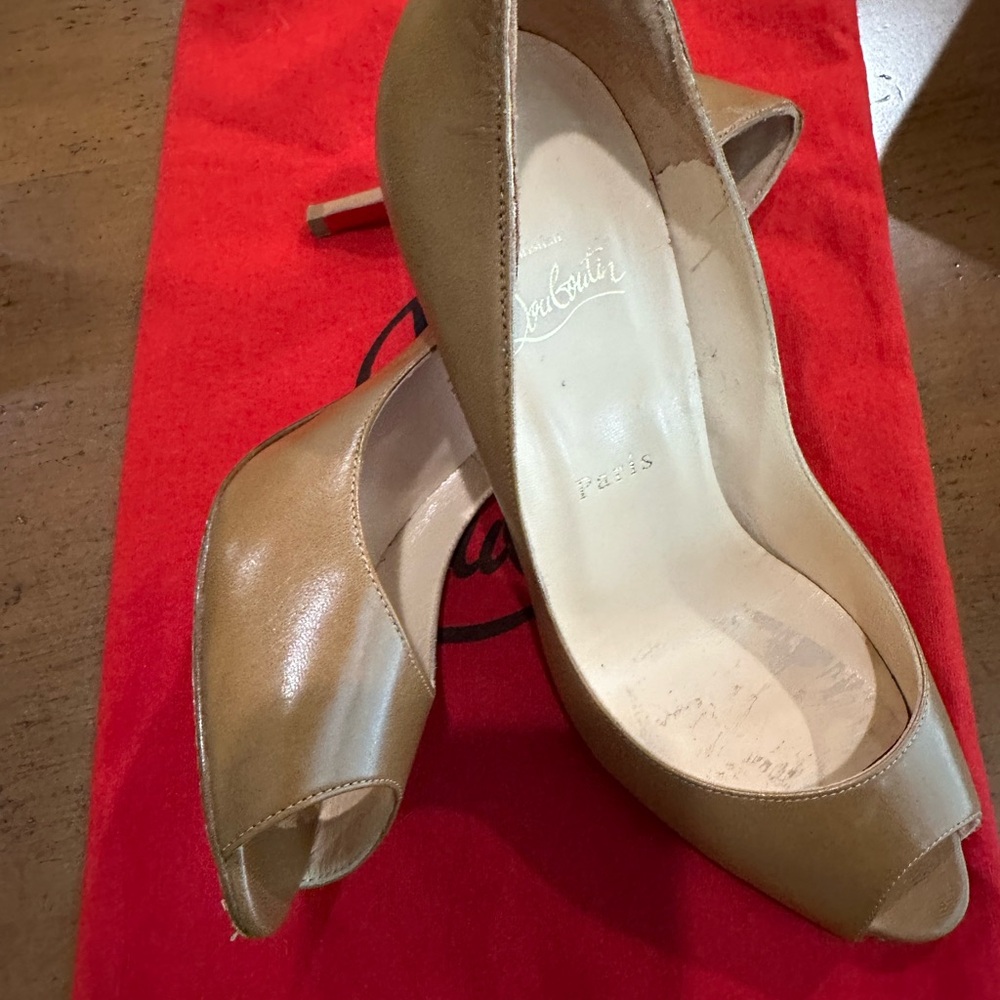 Christian Louboutin Women's Tan Peep-Toe Heels